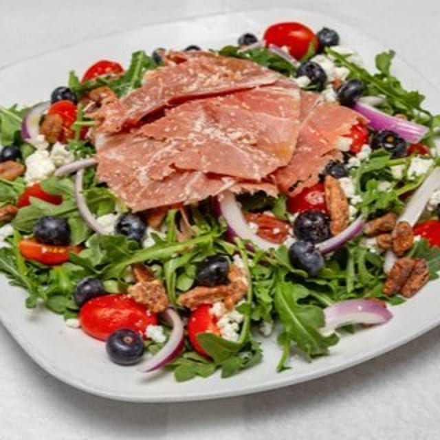 Arugula Parmigiana Prosciutto Blueberry Salad- Catering.