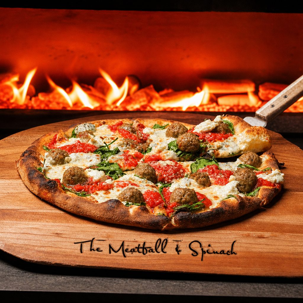The Meatball Spinach Pizza.