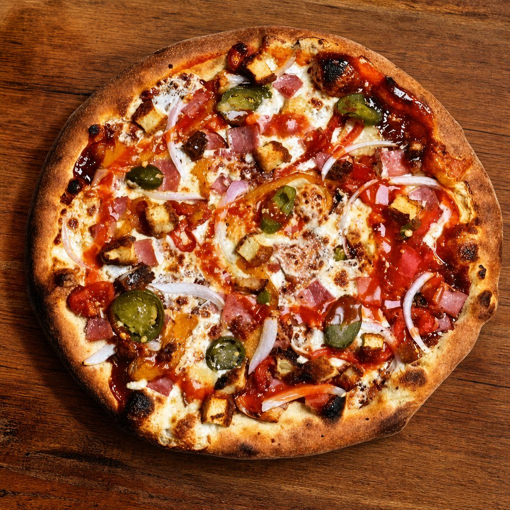 Rick's Hog and Chicken Pizza.