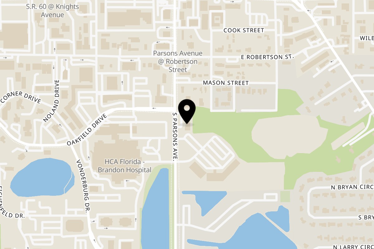 Map showing the location of Pizza Rock on 401 D, S Parsons Ave in Brandon